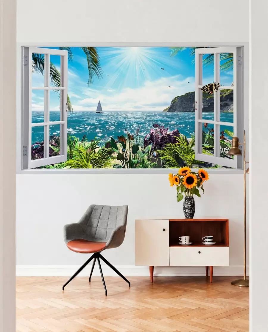 Wall Mural Photo Wallpaper View from the window to the sea and the yacht u54608