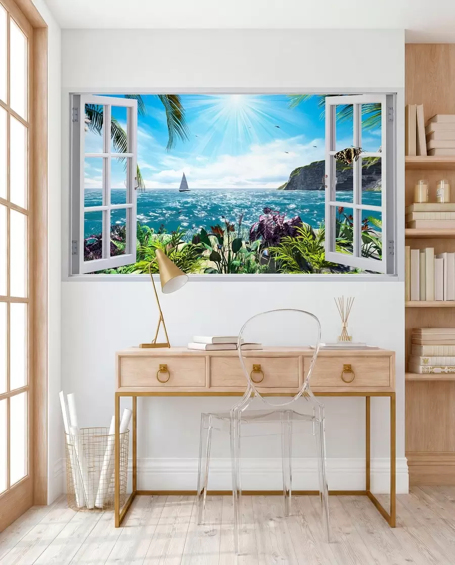 Wall Mural Photo Wallpaper View from the window to the sea and the yacht u54608