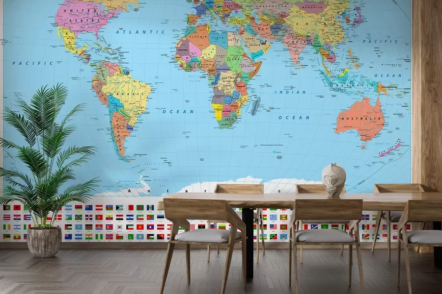 murais de parede Mapa do mundo com bandeiras de países u60137