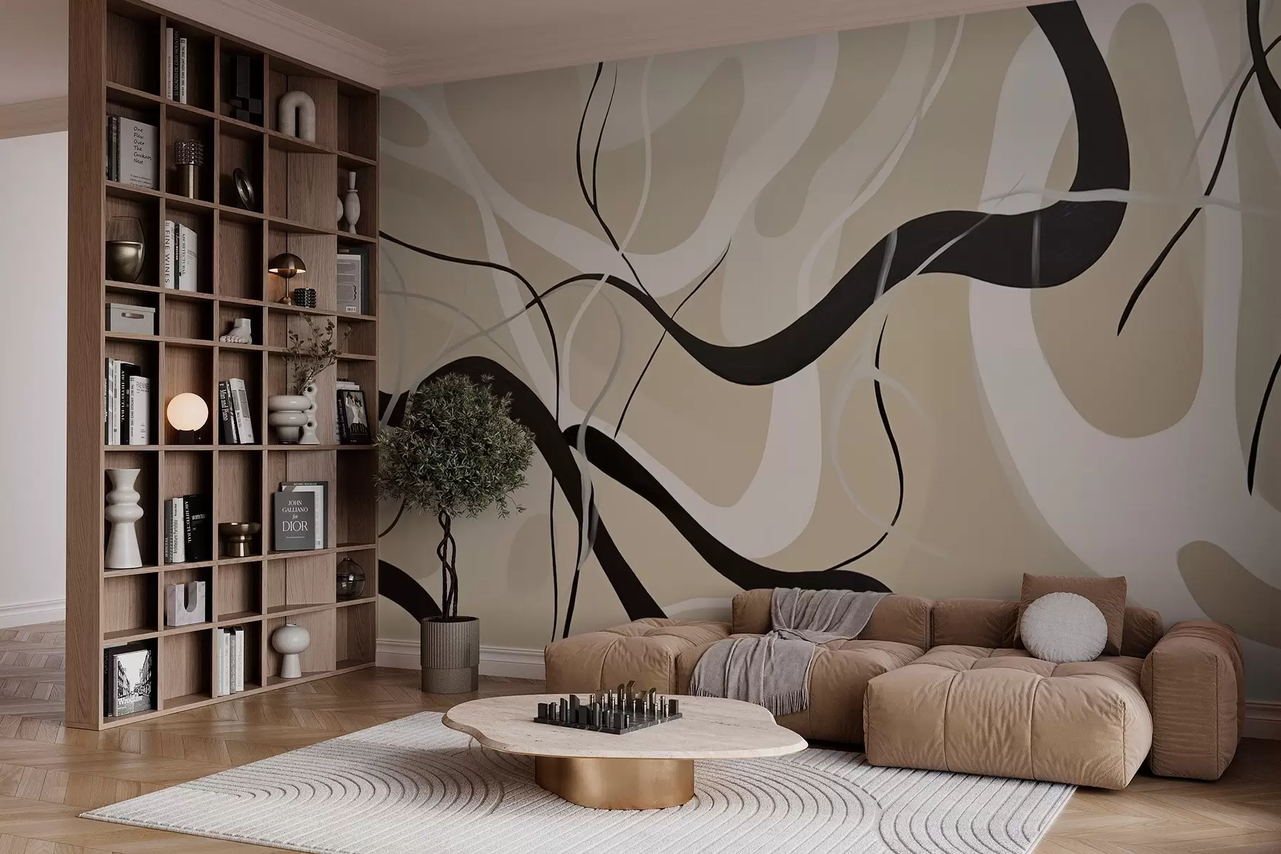 peintures murales Composition abstraite avec des lignes courbes w03503