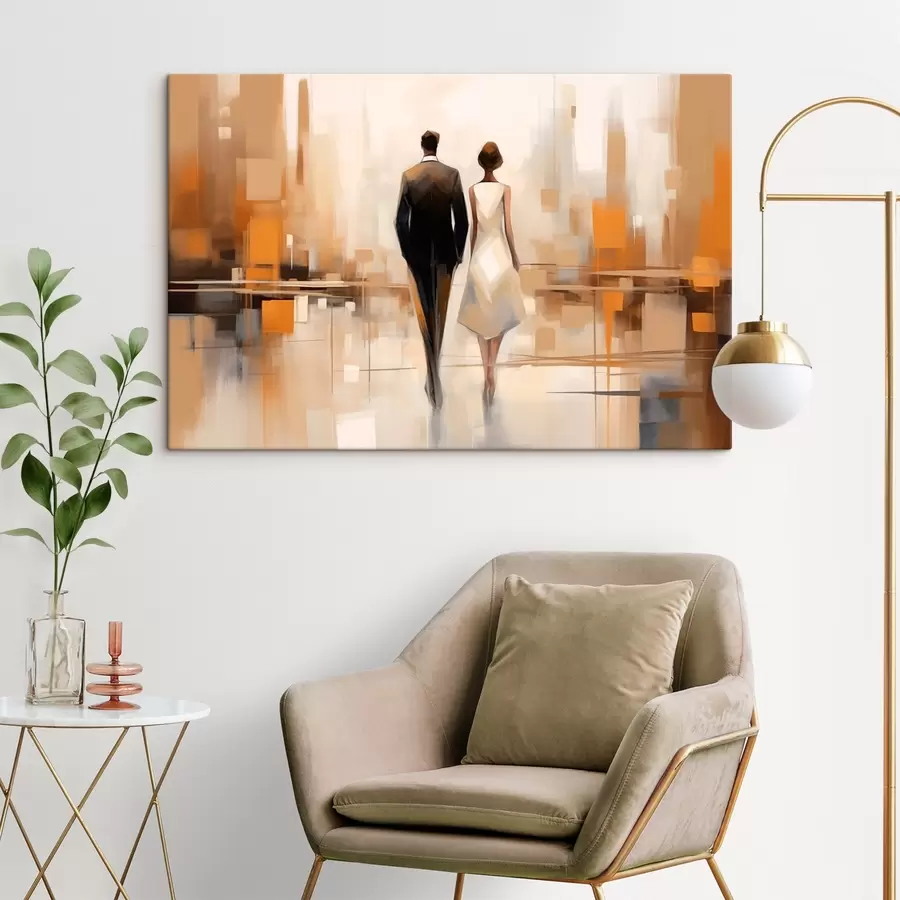 wall murals Abstraction with city silhouettes and two figures s43516