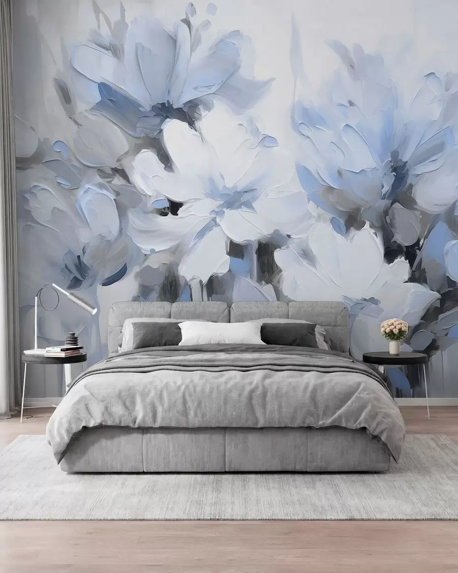 peintures murales Fleurs abstraites à la peinture à l'huile dans des tons doux w03575v2