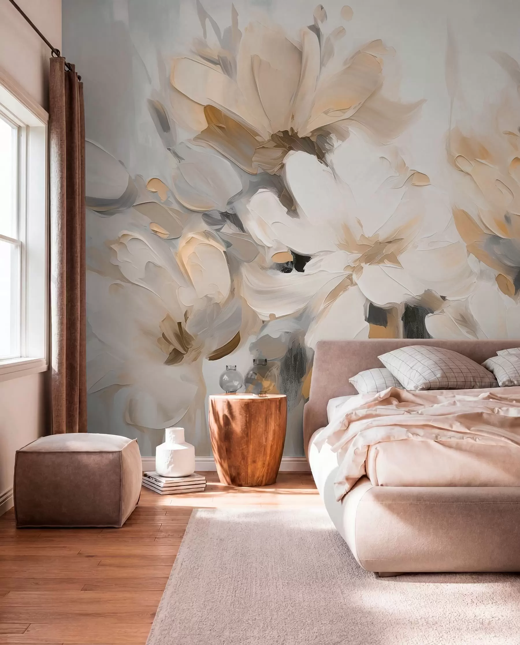murales Flores pintadas en crema w03575v1