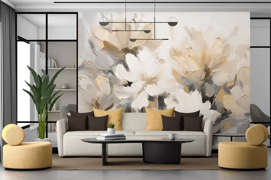 wall murals Abstract flowers in oil painting style in soft tones w03575v1