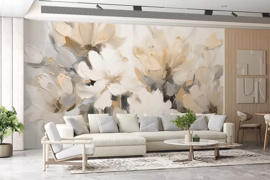wall murals Abstract flowers in oil painting style in soft tones w03575v1