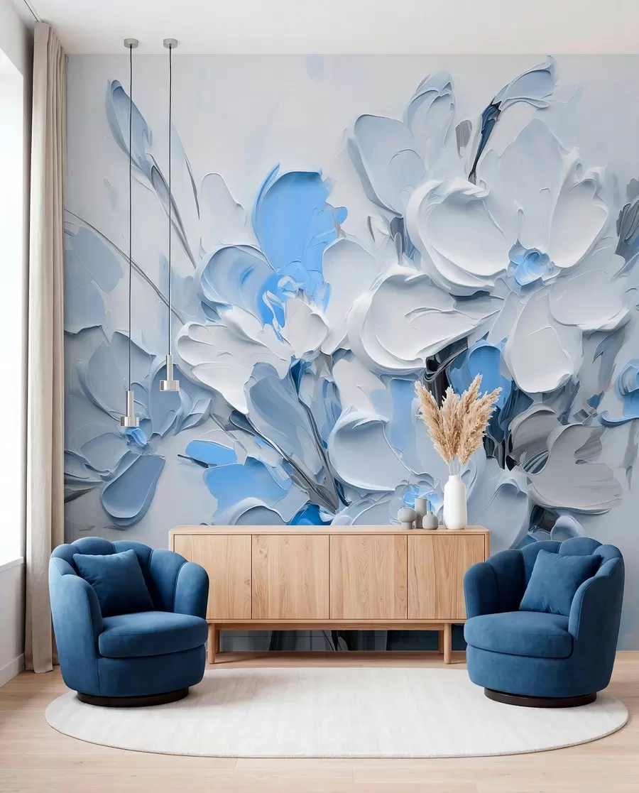 Wall Mural Photo Wallpaper Abstract volumetric flowers in oil painting style w03582v1