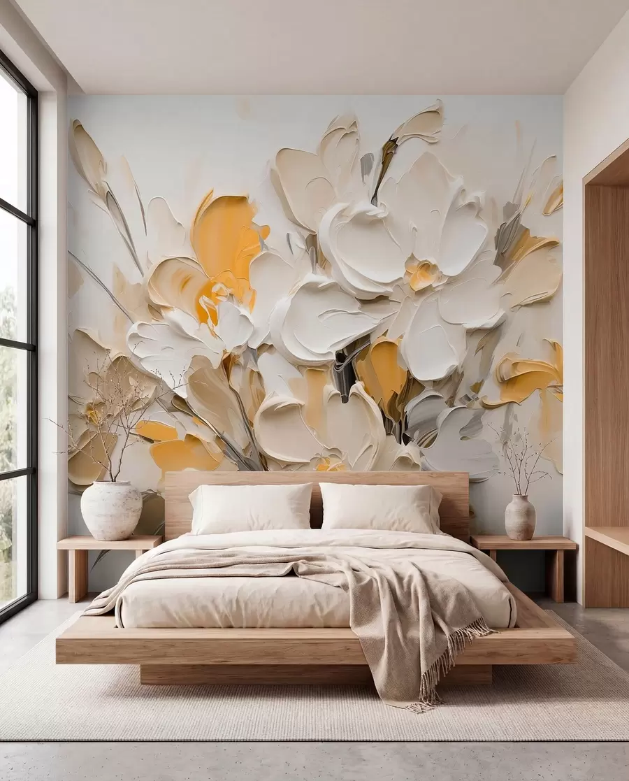 peintures murales Fleurs abstraites volumétriques dans le style de la peinture à l'huile w03582v2