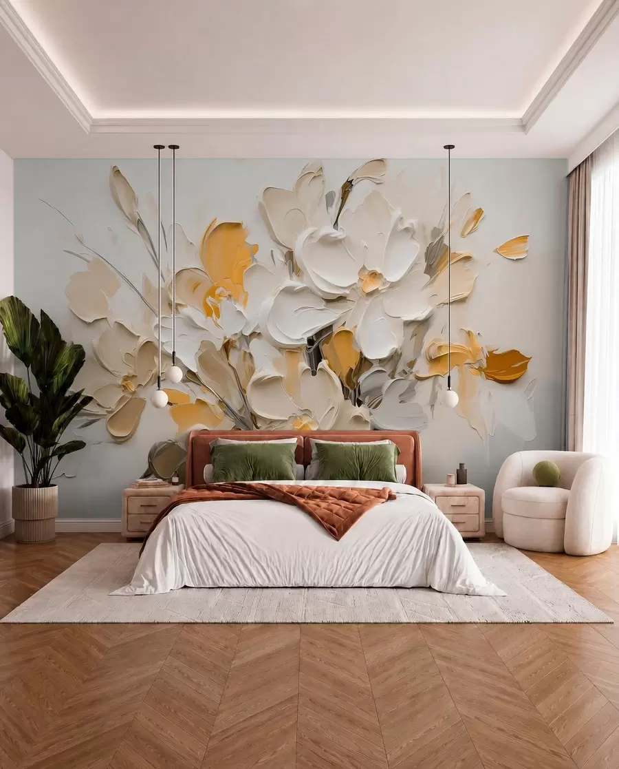 Wall Mural Photo Wallpaper Abstract volumetric flowers in oil painting style w03582v2