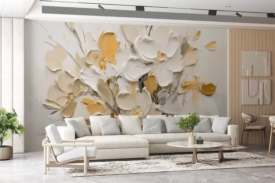 wall murals Abstract volumetric flowers in oil painting style w03582v2