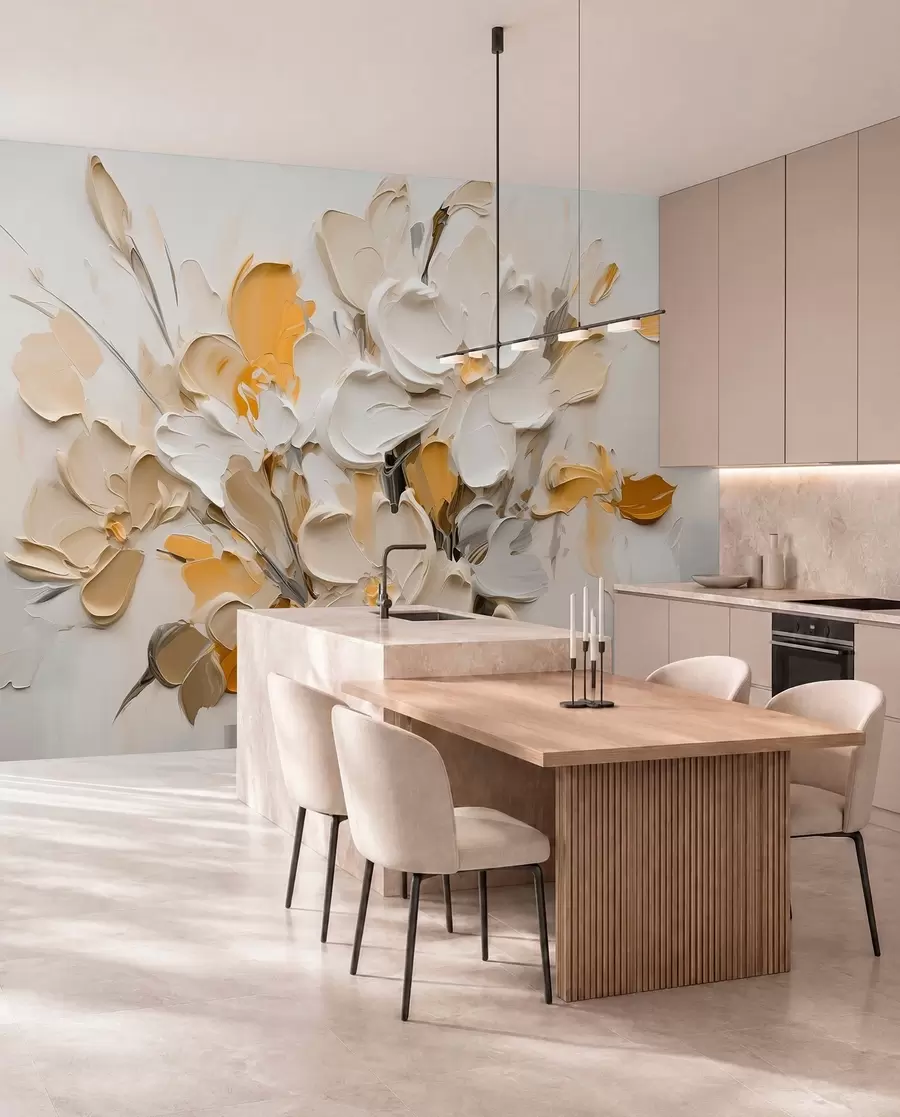 wall murals Abstract volumetric flowers in oil painting style w03582v2