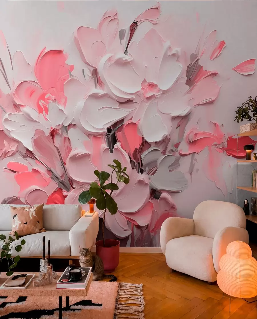 peintures murales Fleurs abstraites volumétriques dans le style de la peinture à l'huile w03582v3