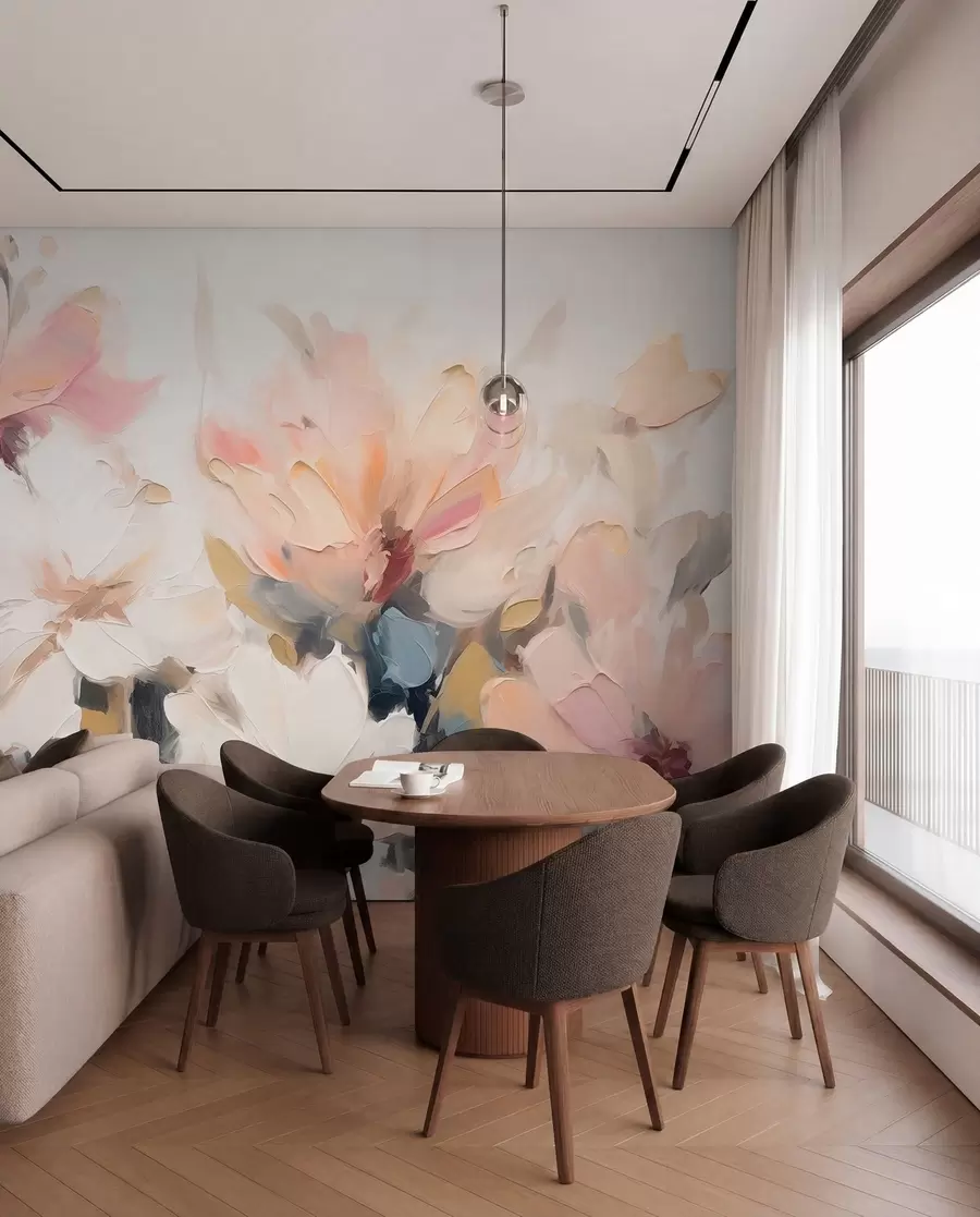 Wall Mural Photo Wallpaper Abstract flowers in oil painting style in soft tones w03575