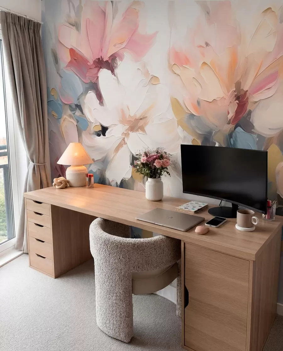 Wall Mural Photo Wallpaper Abstract flowers in oil painting style in soft tones w03575