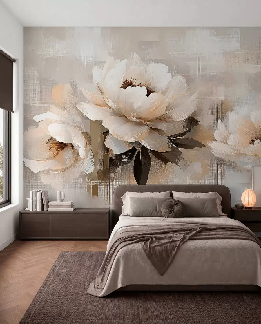peintures murales Pivoines vintage abstraites blanches w03581
