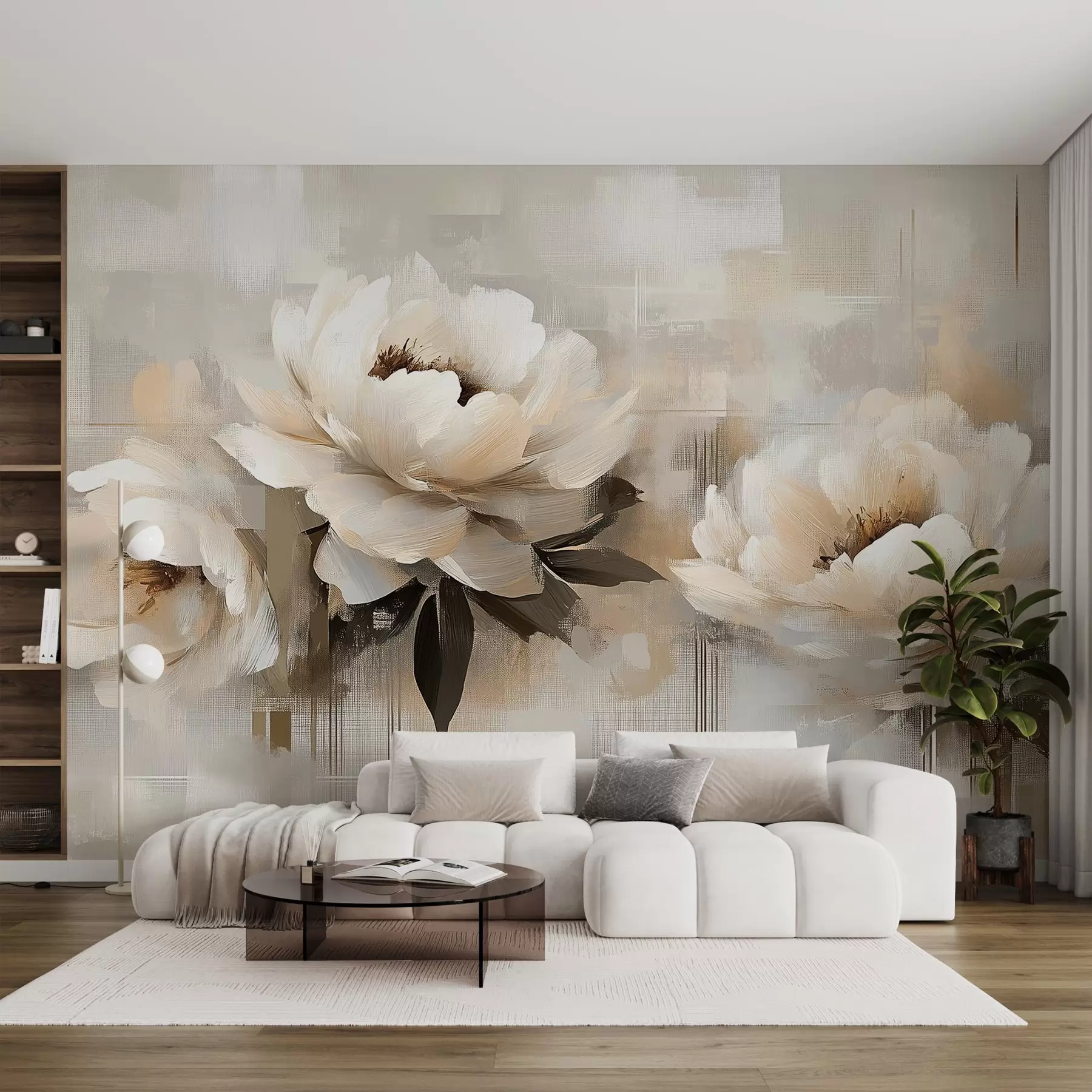 murales Peonias Vintage Abstractas Blancas w03581