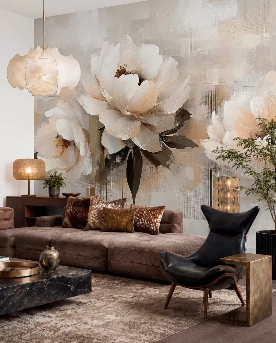 Wall Mural Photo Wallpaper White Abstract Vintage Peonies w03581