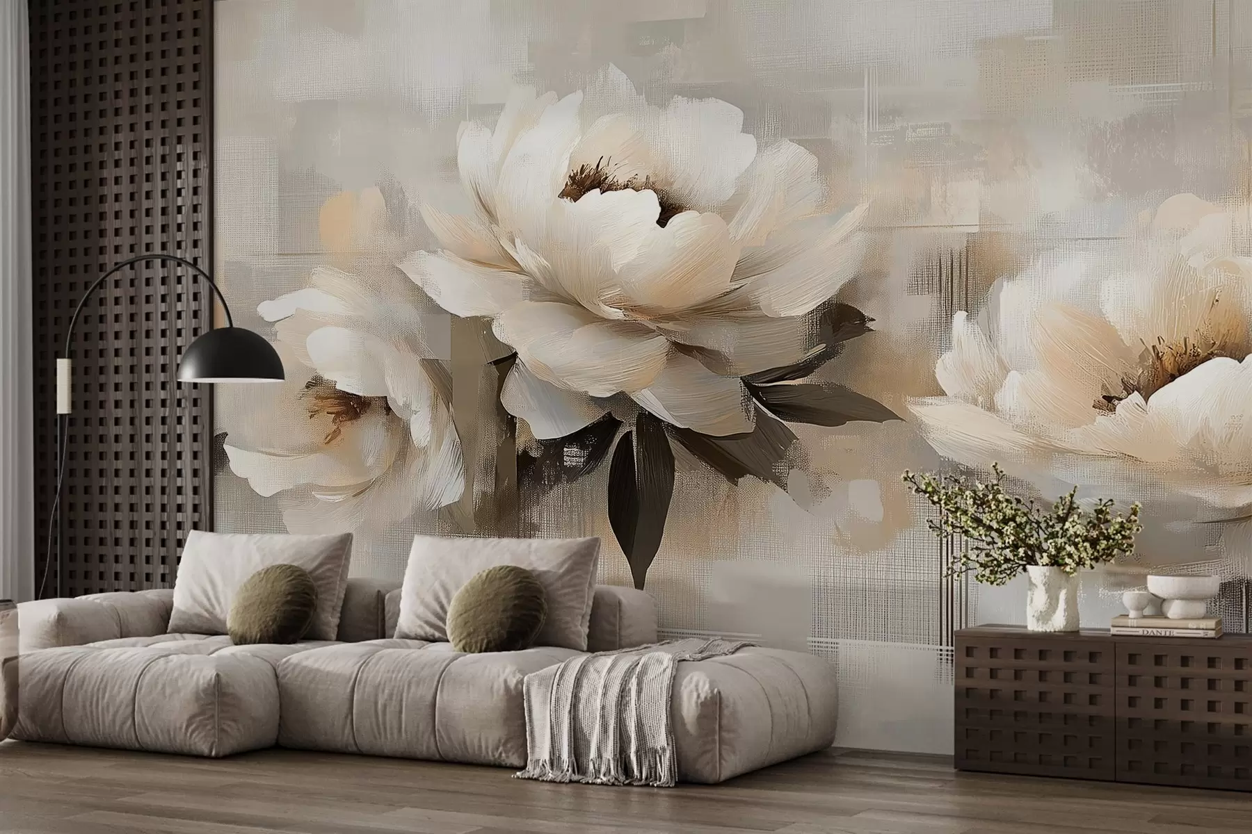 Wall Mural Photo Wallpaper White Abstract Vintage Peonies w03581