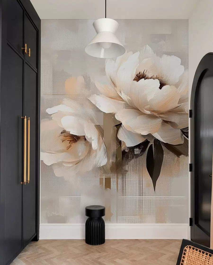 peintures murales Pivoines vintage abstraites blanches w03581