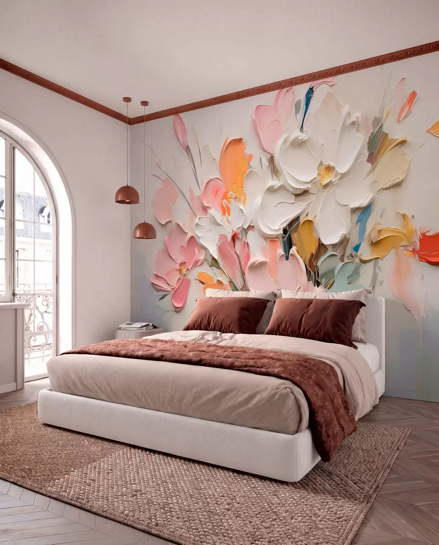 peintures murales Fleurs abstraites volumétriques dans le style de la peinture à l'huile w03582