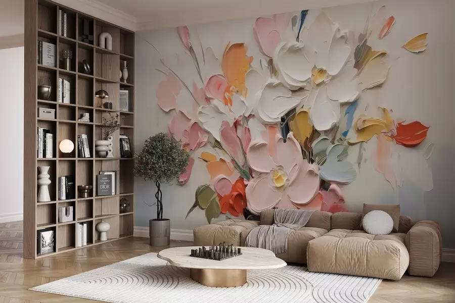 peintures murales Fleurs abstraites volumétriques dans le style de la peinture à l'huile w03582