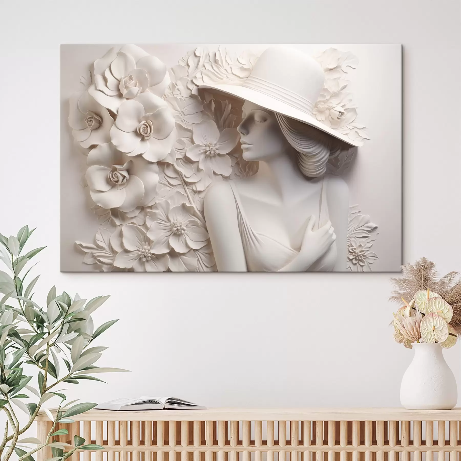 murales Bajorrelieve imitado de una mujer con sombrero s43547