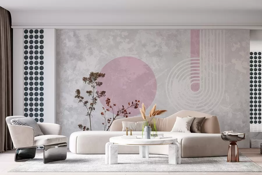 peintures murales géométrie moderne grunge avec fleurs séchées w03459