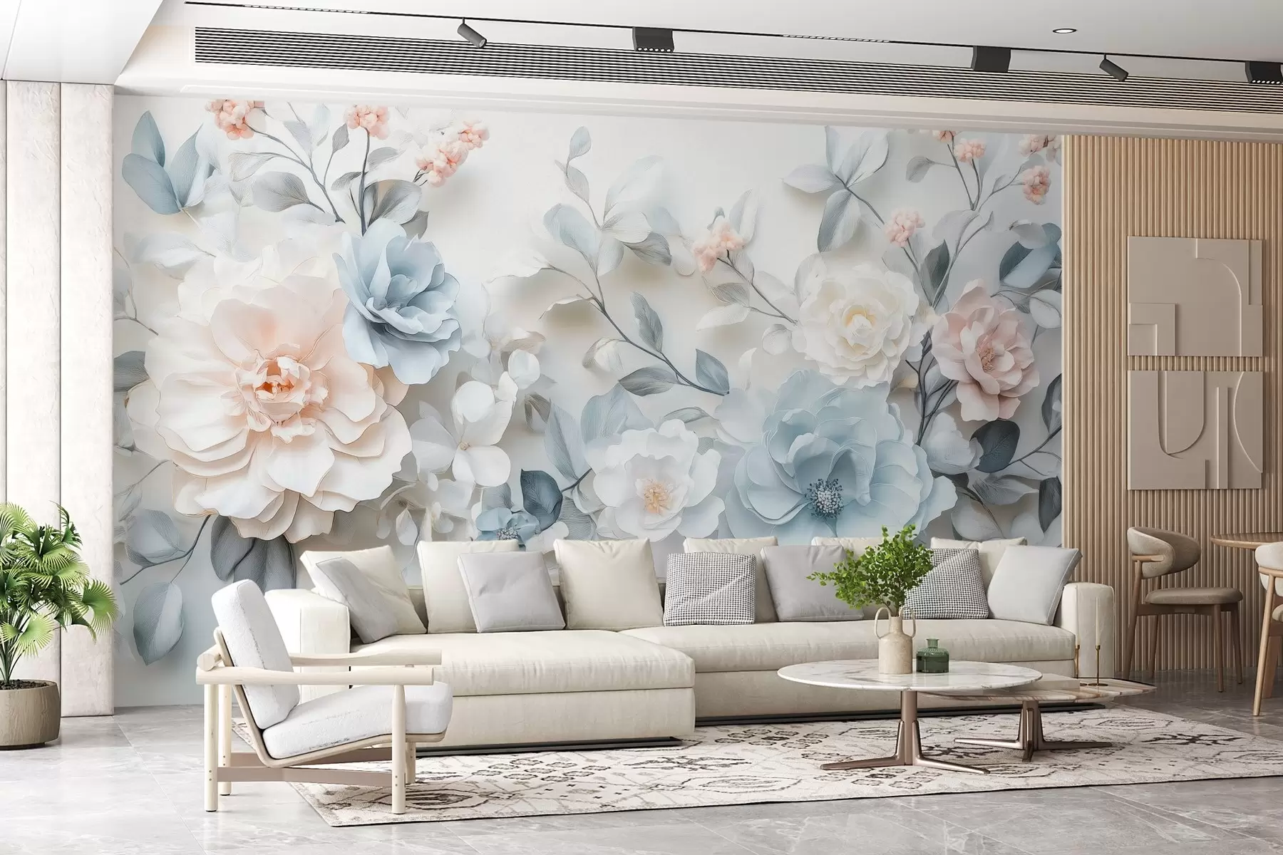 peintures murales fleurs délicates et aériennes avec un effet de volume dans le style de la peinture à l'huile w03457