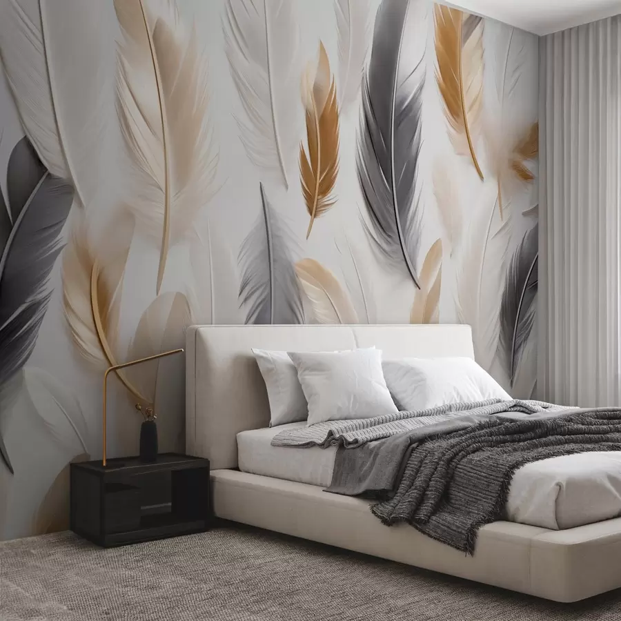 Wall Mural Photo Wallpaper Beige-gray feathers in soft, calm tones w08955