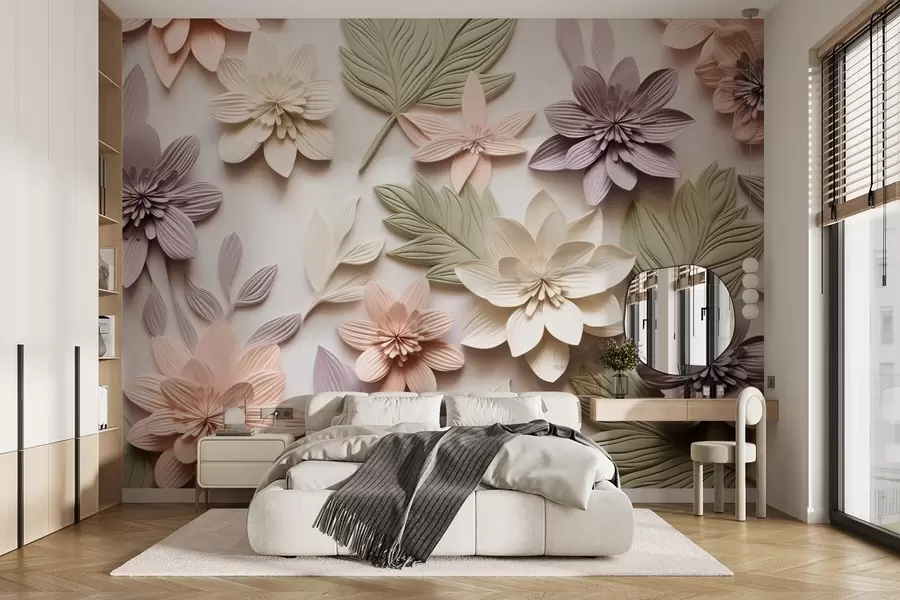 murales relieve floral en 3D en forma de composición de papel w08958