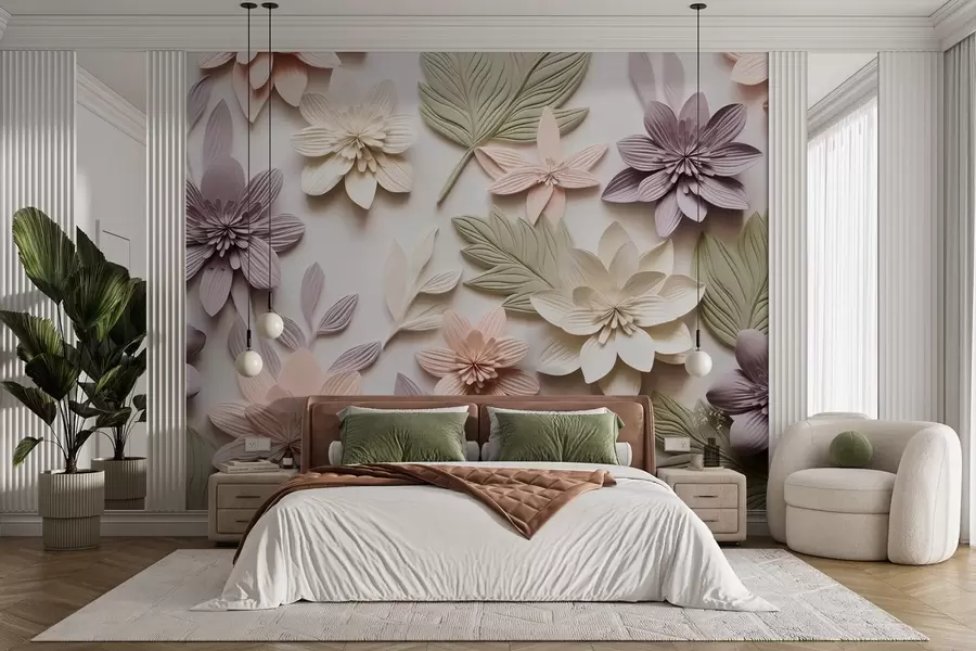 peintures murales relief floral en 3D sous la forme d'une composition en papier w08958