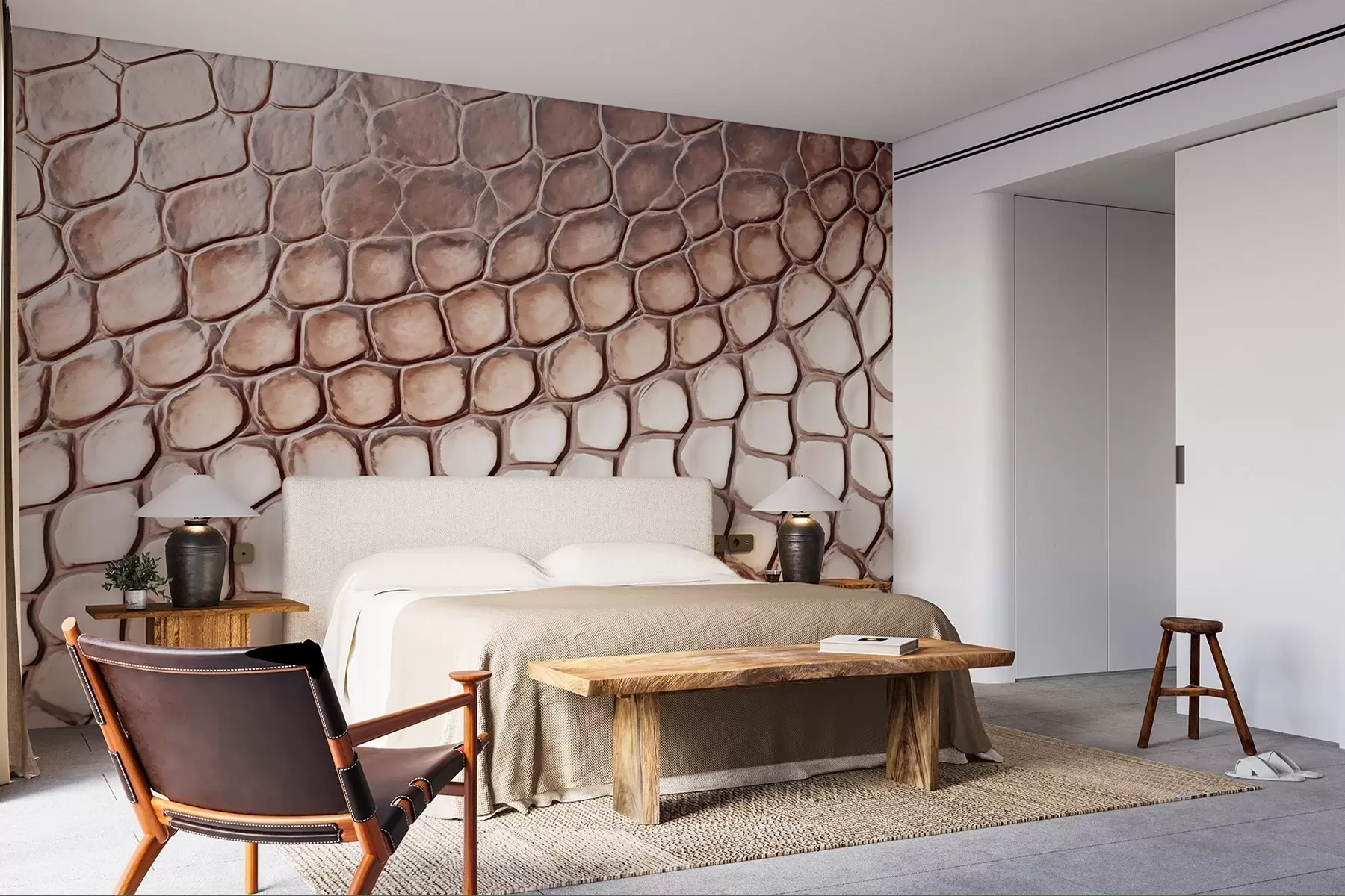 Wall Mural Photo Wallpaper White-brown reptile skin, scale pattern w08957