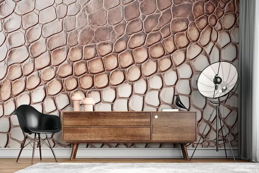 Wall Mural Photo Wallpaper White-brown reptile skin, scale pattern w08957