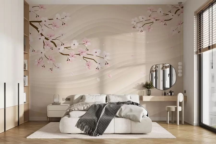 peintures murales Branches de sakura sur fond de sable ondulé w08959