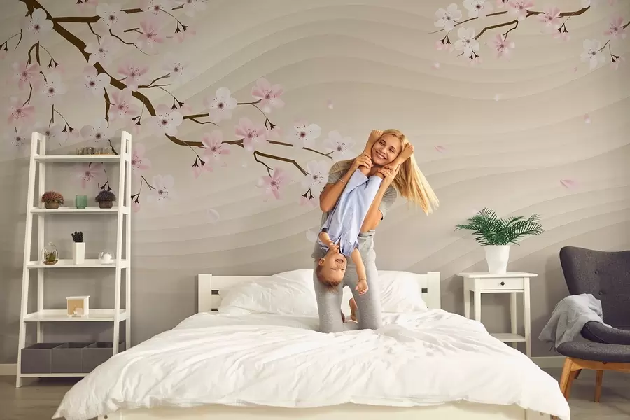 Wall Mural Photo Wallpaper Sakura branches on a wavy sandy background w08959