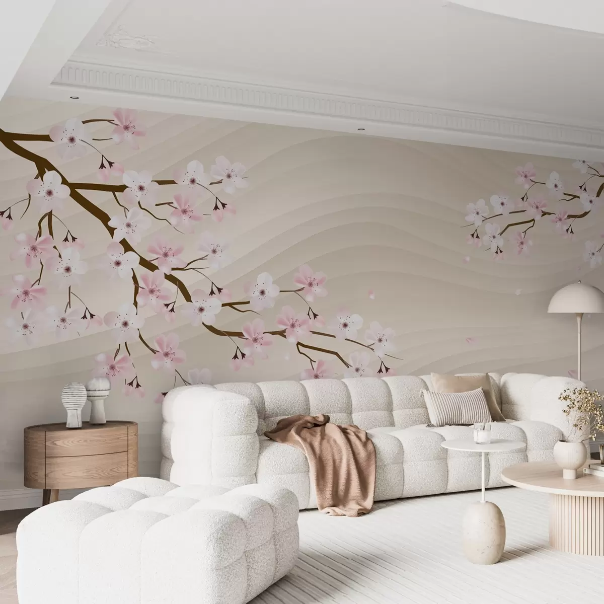 peintures murales Branches de sakura sur fond de sable ondulé w08959