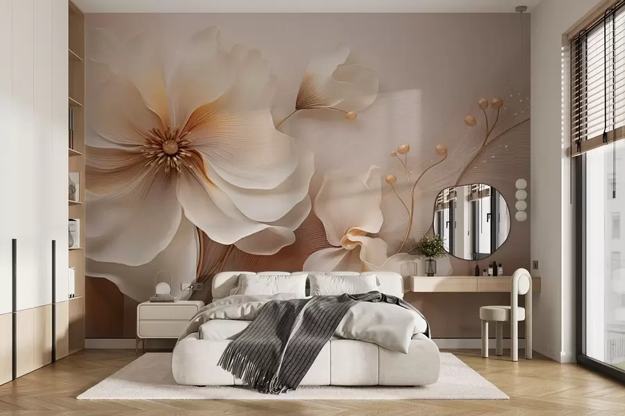 Wall Mural Photo Wallpaper Beige and light brown wild grasses with flowers in beige tones w08960