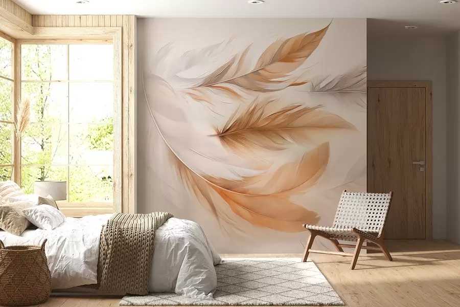 Wall Mural Photo Wallpaper Floating airy brown-gray feathers w08968