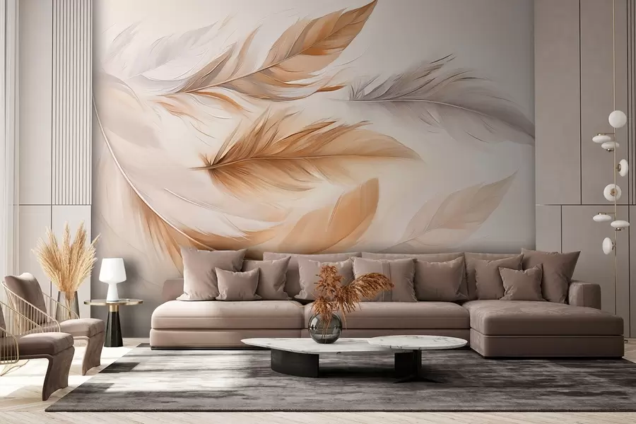 Wall Mural Photo Wallpaper Floating airy brown-gray feathers w08968