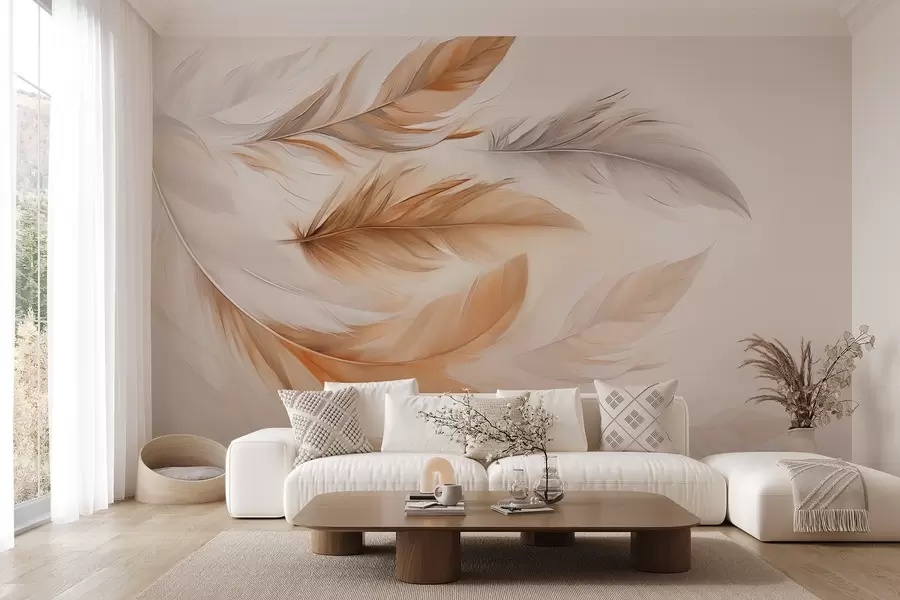 murales Plumas flotantes de color marrón grisáceo w08968