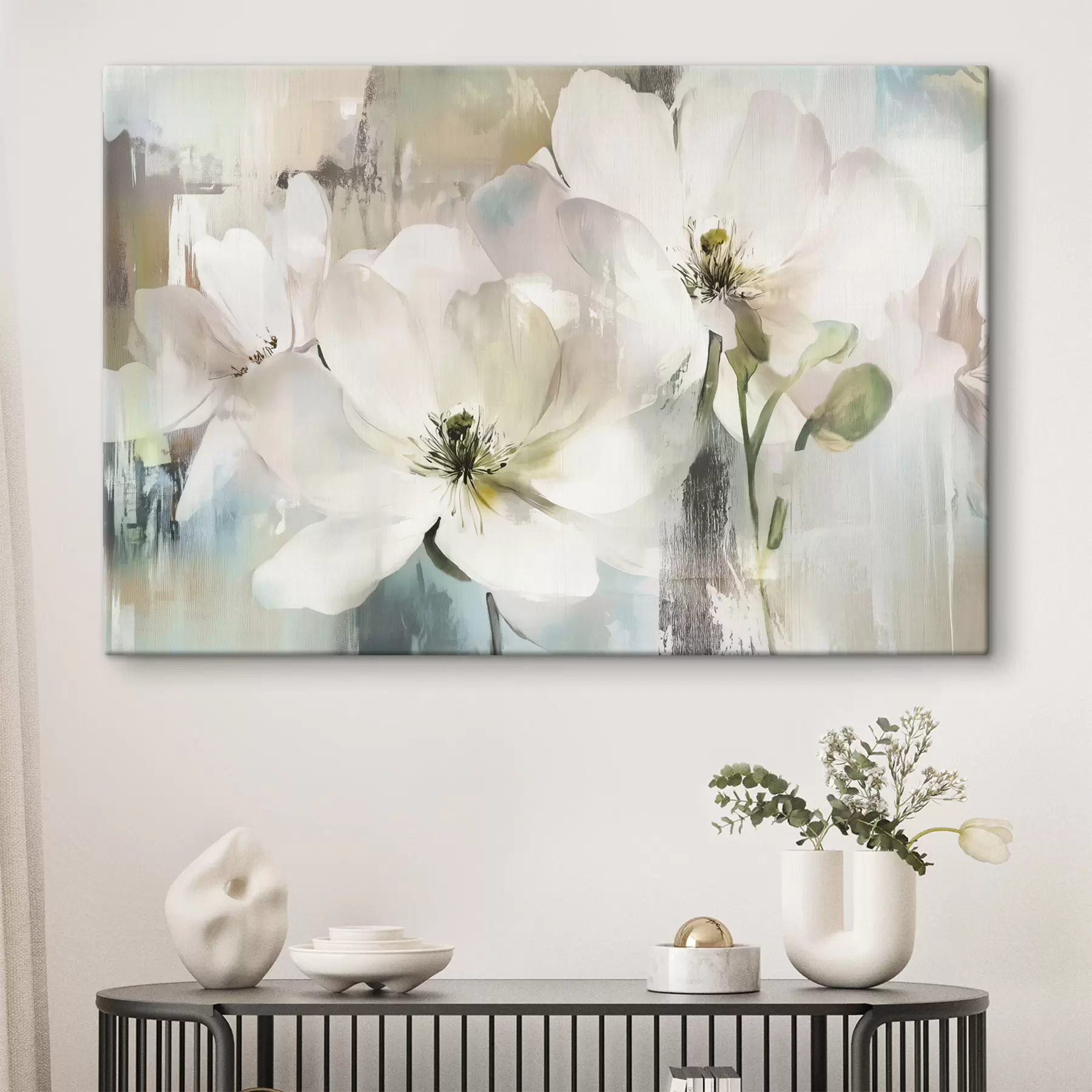 wall murals White flowers in oil paint style s43903