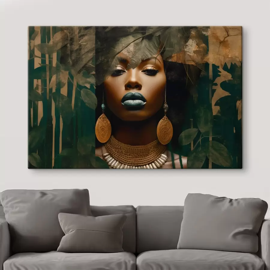 murales Cara de niña sobre fondo abstracto de bosque s43466