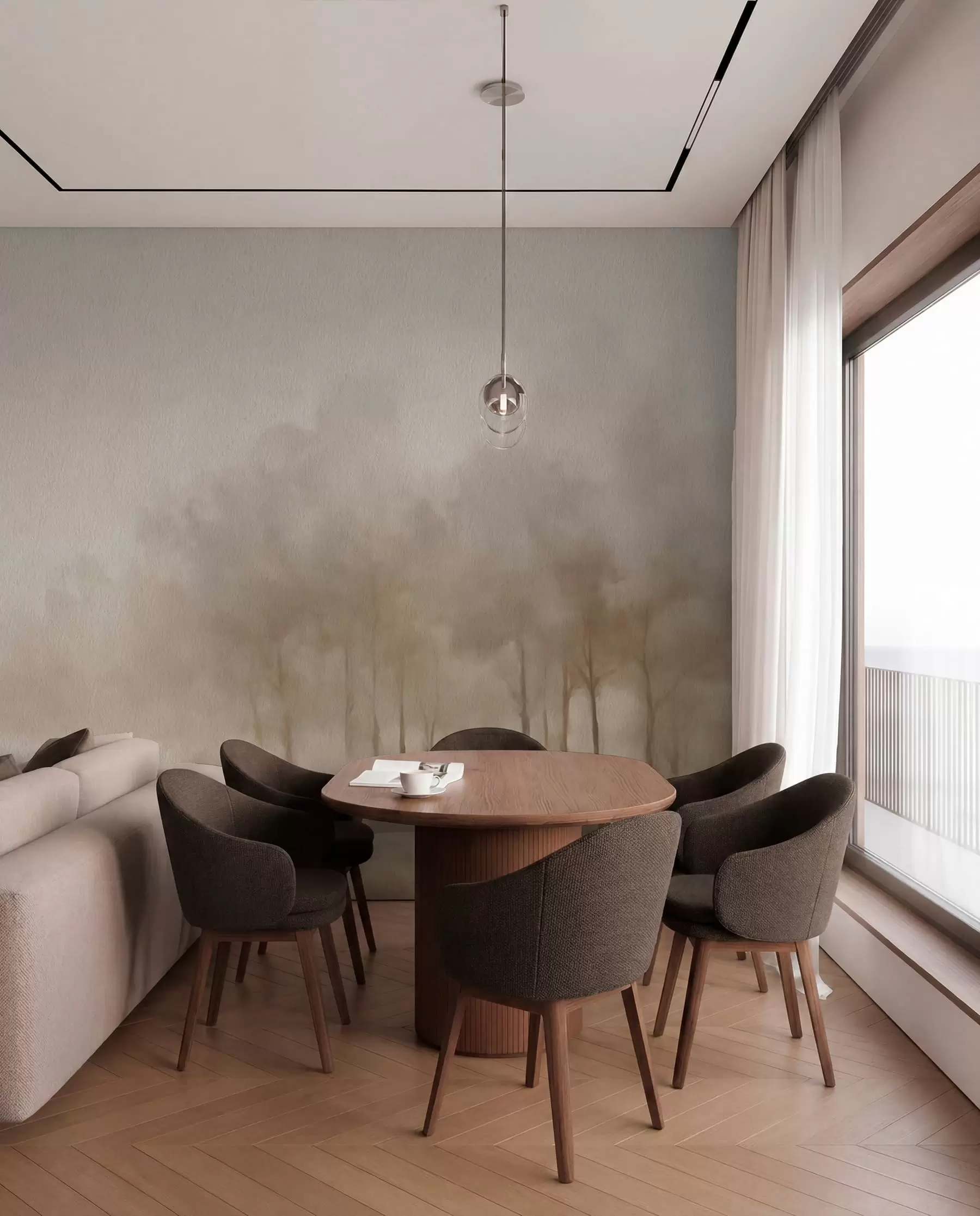 peintures murales Forêt dans une brume sépia w03596