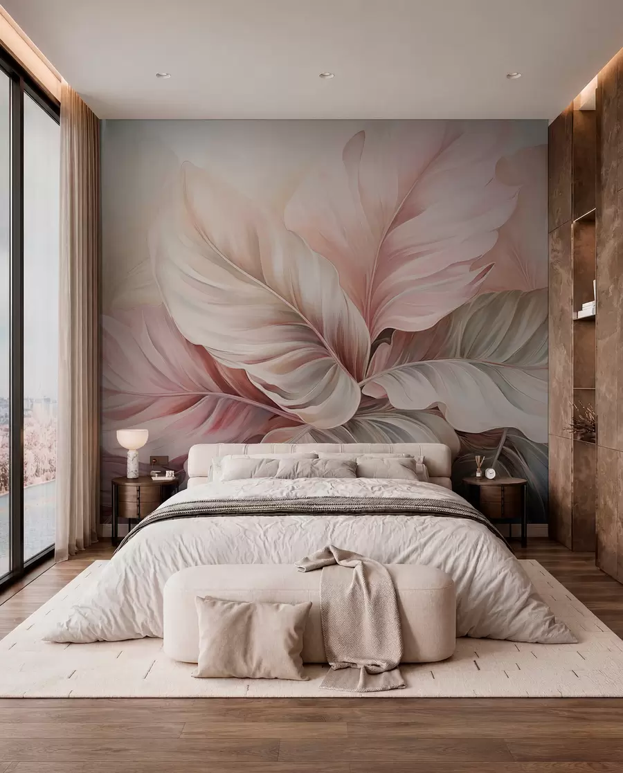 wall murals Tropical foliage with shimmering colors w03597