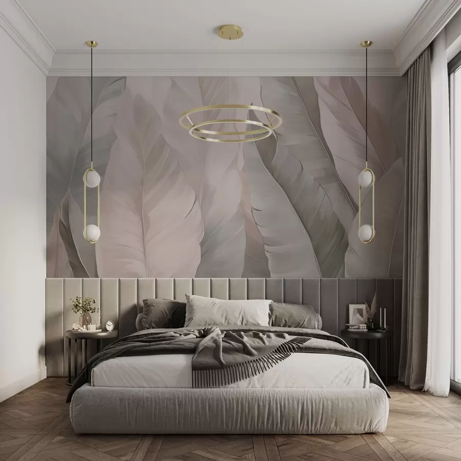 peintures murales Feuillage tropical délicat rose et vert w03598v1