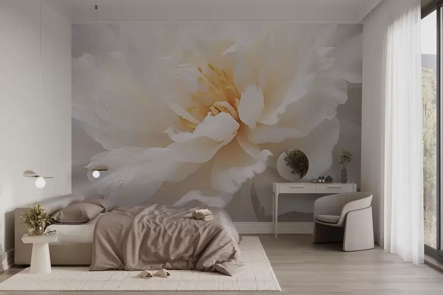 murales Flor de peonía con gotas de rocío w03602