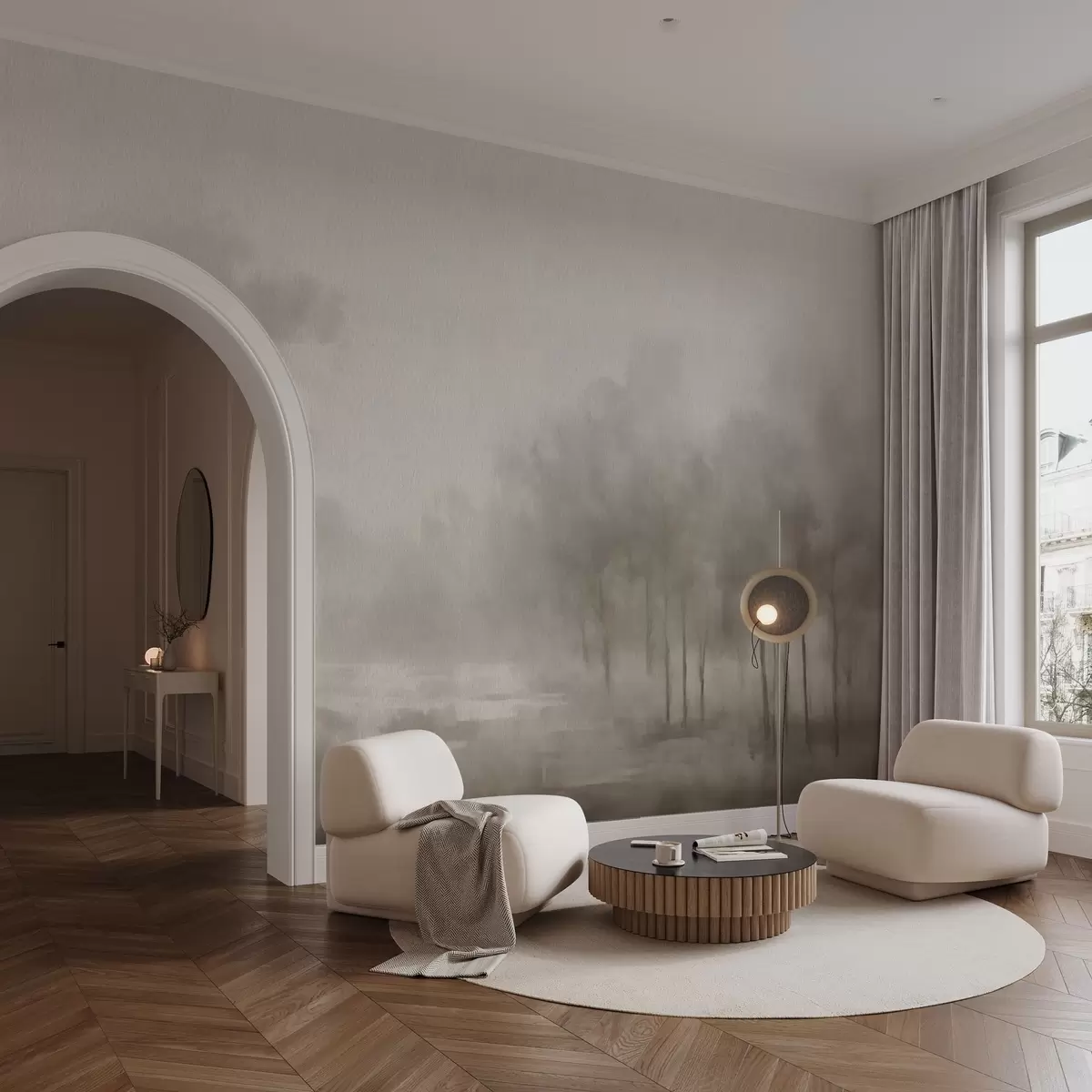 Wall Mural Photo Wallpaper Abstract forest in light gray tones w03596v1