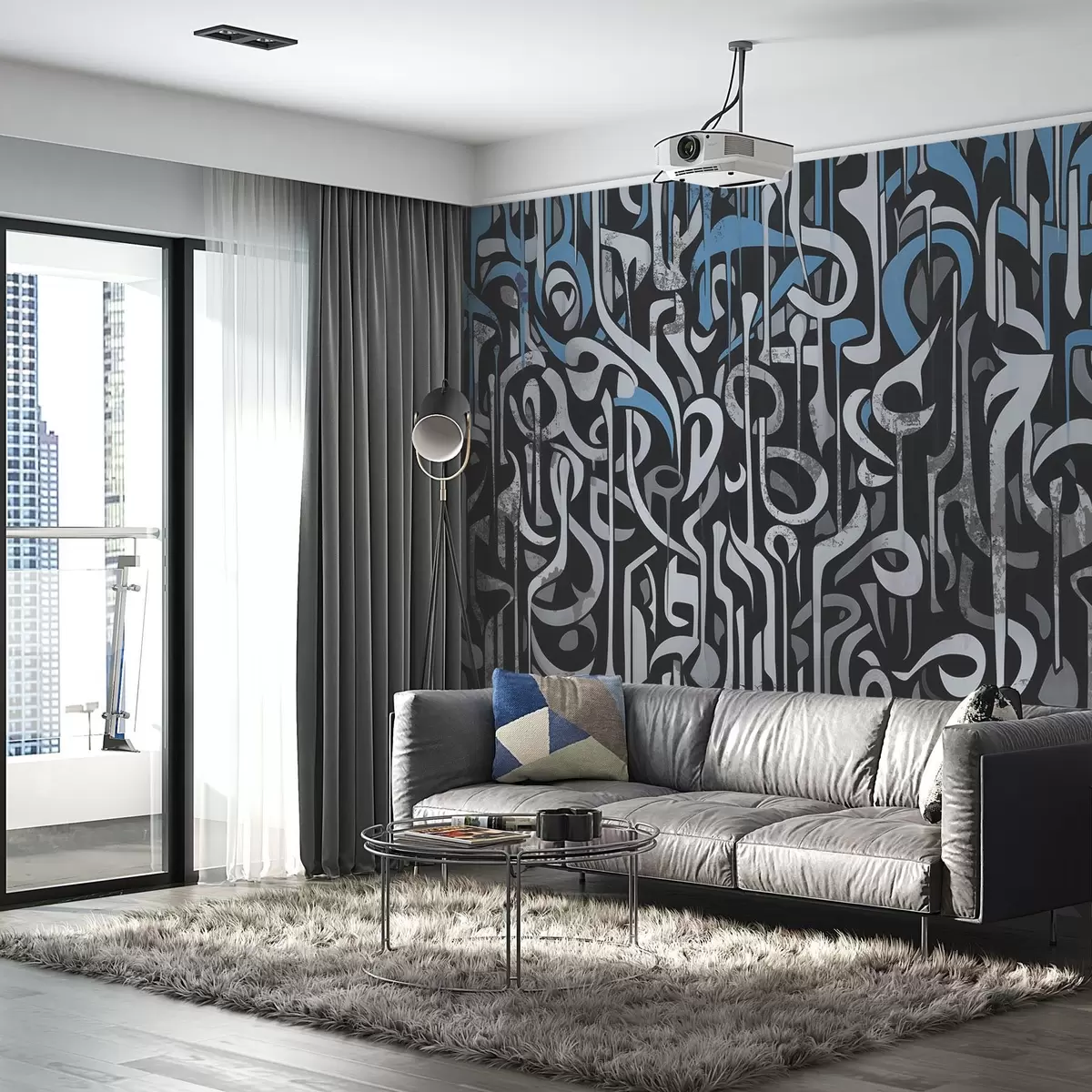 Wall Mural Photo Wallpaper Street art design with blue and gray w03607v1