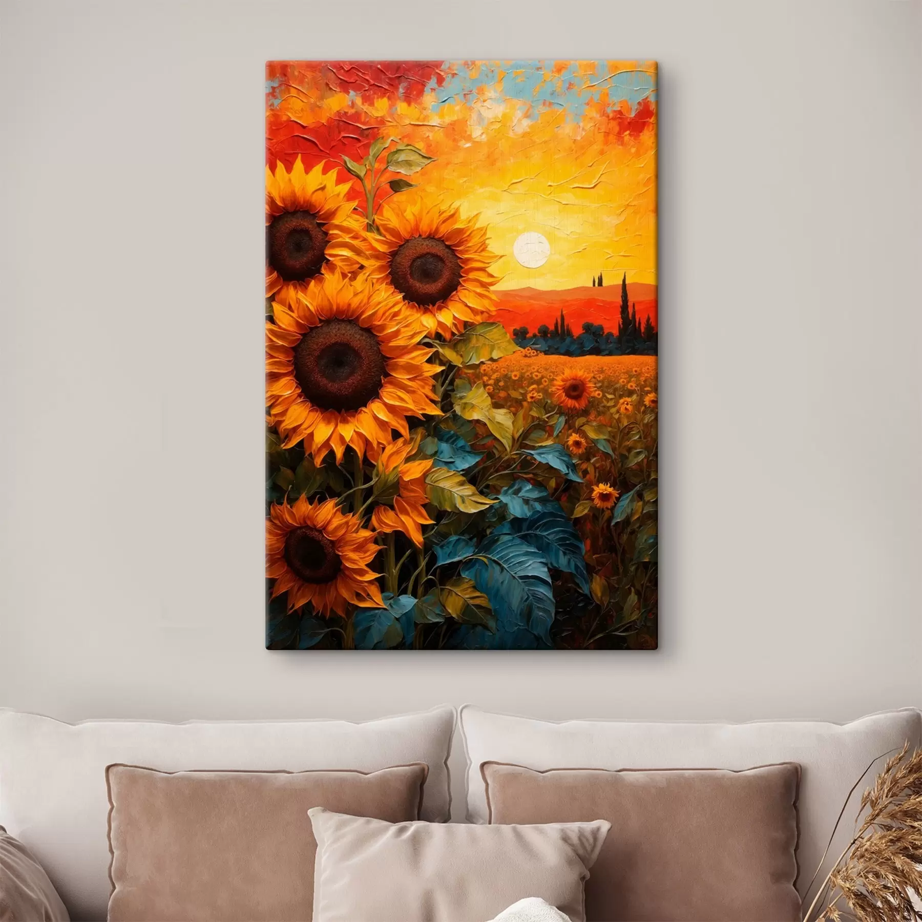 wall murals Sunflower field at sunset s43460