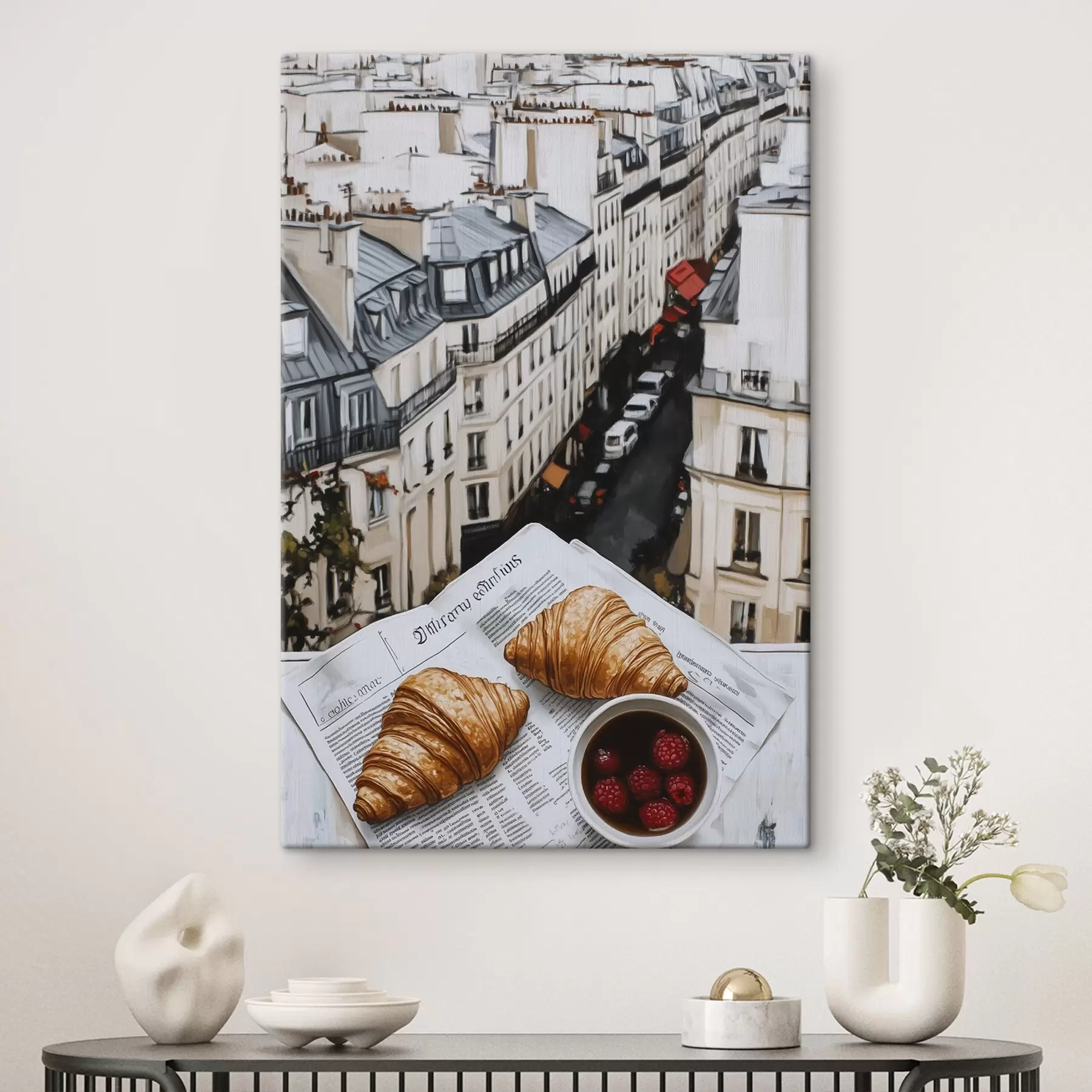 murales Café de la mañana con croissants, calle de la ciudad, arquitectónico, estilo óleo s43891
