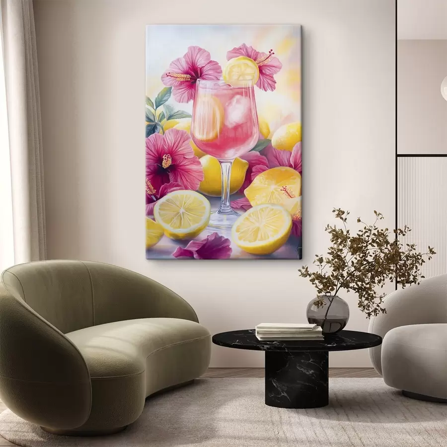 wall murals Colorful cocktail with hibiscus flowers and lemons, summer, watercolor style s43894